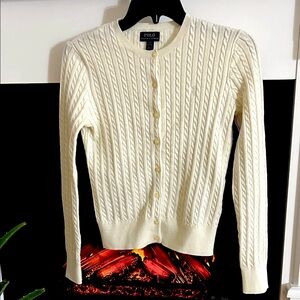 New Polo by Ralph Lauren girls Ivory Cable Knit Cardigan size 12-14
